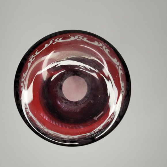 Egermann Bohemian Czech Cranberry Vase Ruby 7" Tall Red Cut to Clear Home Decor - Picture 4 of 6